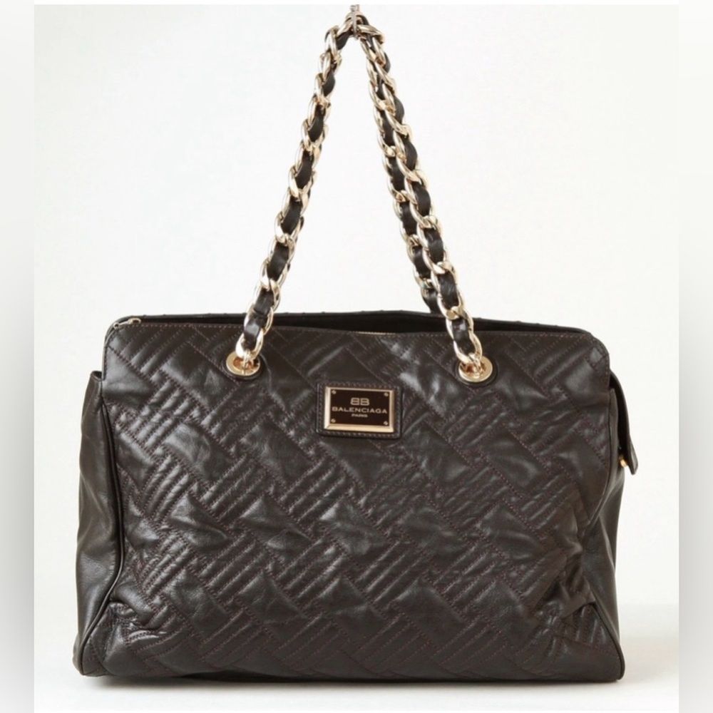 Balenciaga Dark Brown Chevron Quilted Leather Shoulder Bag (COA) - Picture 10 of 16